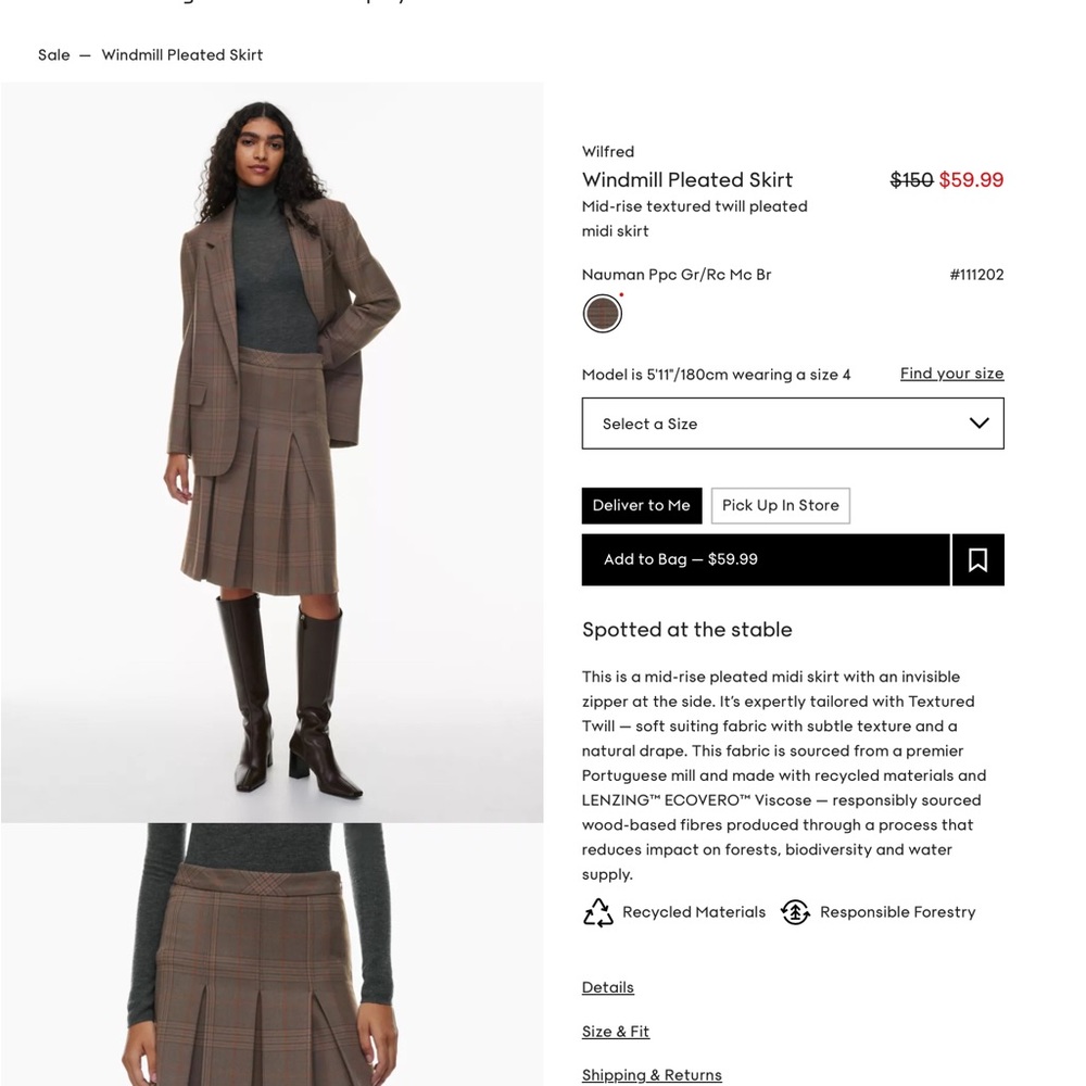 Wilfred Tan Windmill Pleated A-Line Skirt